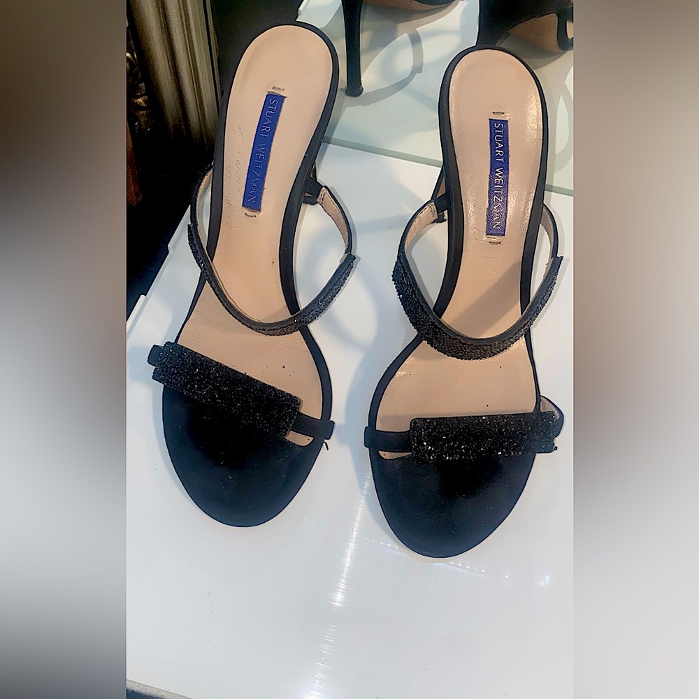 Stuart Weitzman Vero Cuoio Suede Mules Embellished Black 7.5